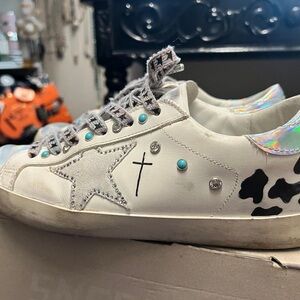 Golden Goose White Sneakers with Black and Silver Accents